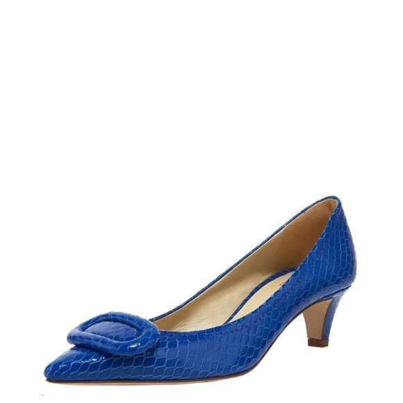 NWT Kate Spade Women’s Blue Shiny Snake Print Simon Heels, Size 10 - Picture 1 of 13